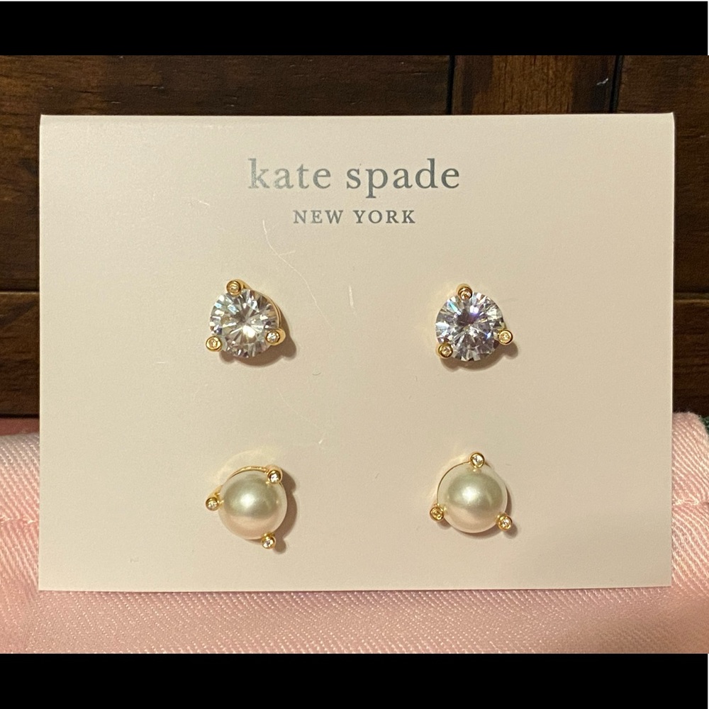 kate spade Rise and Shine Earring Set with Cloth Bag, Gold Setting. NWT
